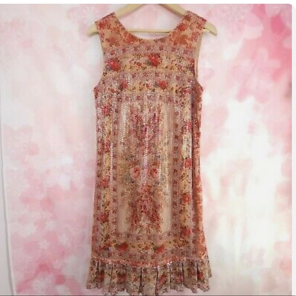 Sundance Peach & Gold Floral Sequin Midi Dress